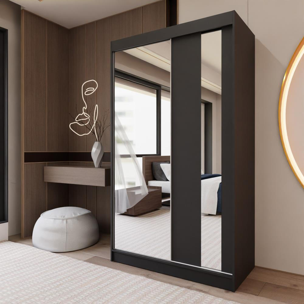 SCHWEBETÜRENSCHRANK Gaja 120/216/61 schwarz mit Spiegel - Schwarz, Holzwerkstoff (120/216/61cm) - Beautysofa