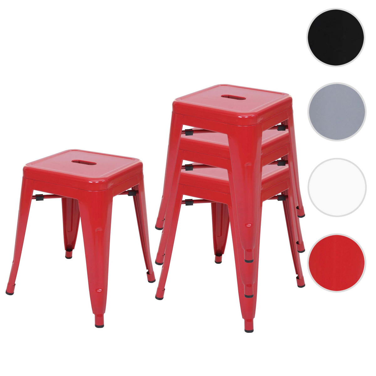 HOCKER Rot 4er-Set - Rot, Metall (39/46/39cm) - MCW