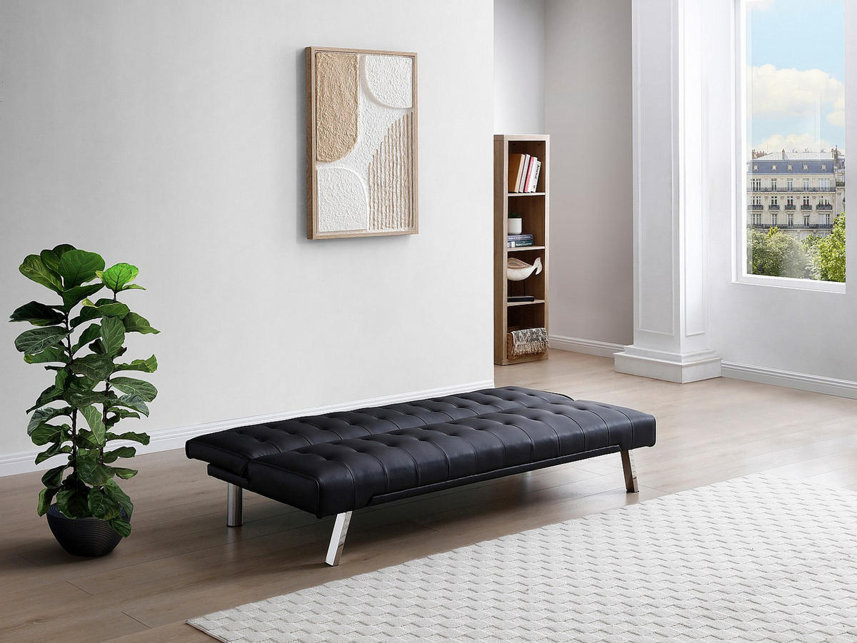 SCHLAFSOFA - 2 Personen - kunstleder - schwarz Guillaume - Schwarz, Leder/Metall (177/74/78cm) - Vente-Unique