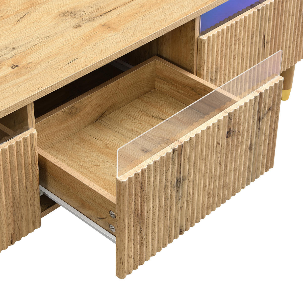 TV-SCHRANK 178/35/45 cm Holzoptik mit 4 Schubladen aus MDF und Acryl, minimalistisches Design - Naturfarben, Holzwerkstoff (178/45/35cm) - OKWISH