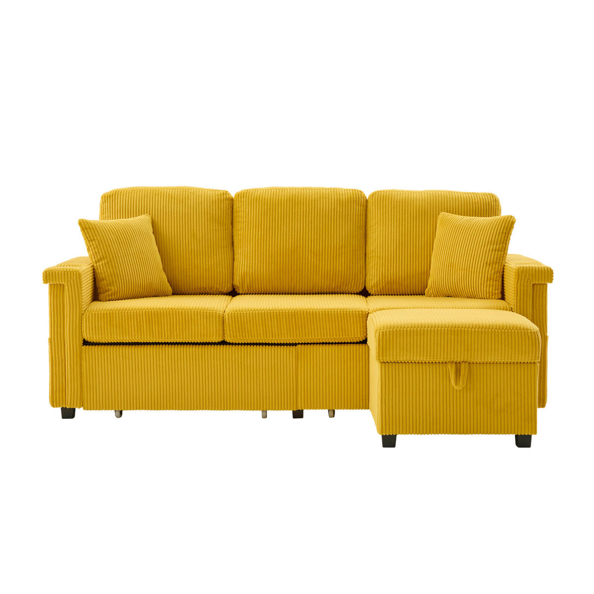 SOFA mit LED und USB/Type-C 194 x 73 x 81 cm Mustard Yellow - Gelb, Kunststoff (194/81/73cm) - Meubliv