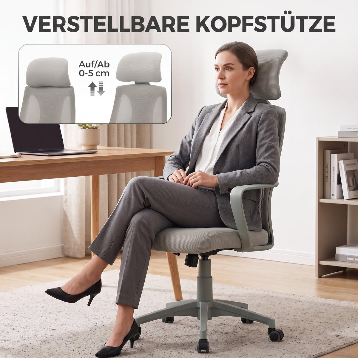 KONTORSSTOL i nätväv, grå - Grå, Textil/Plast (55/126/64cm) - Vinsetto