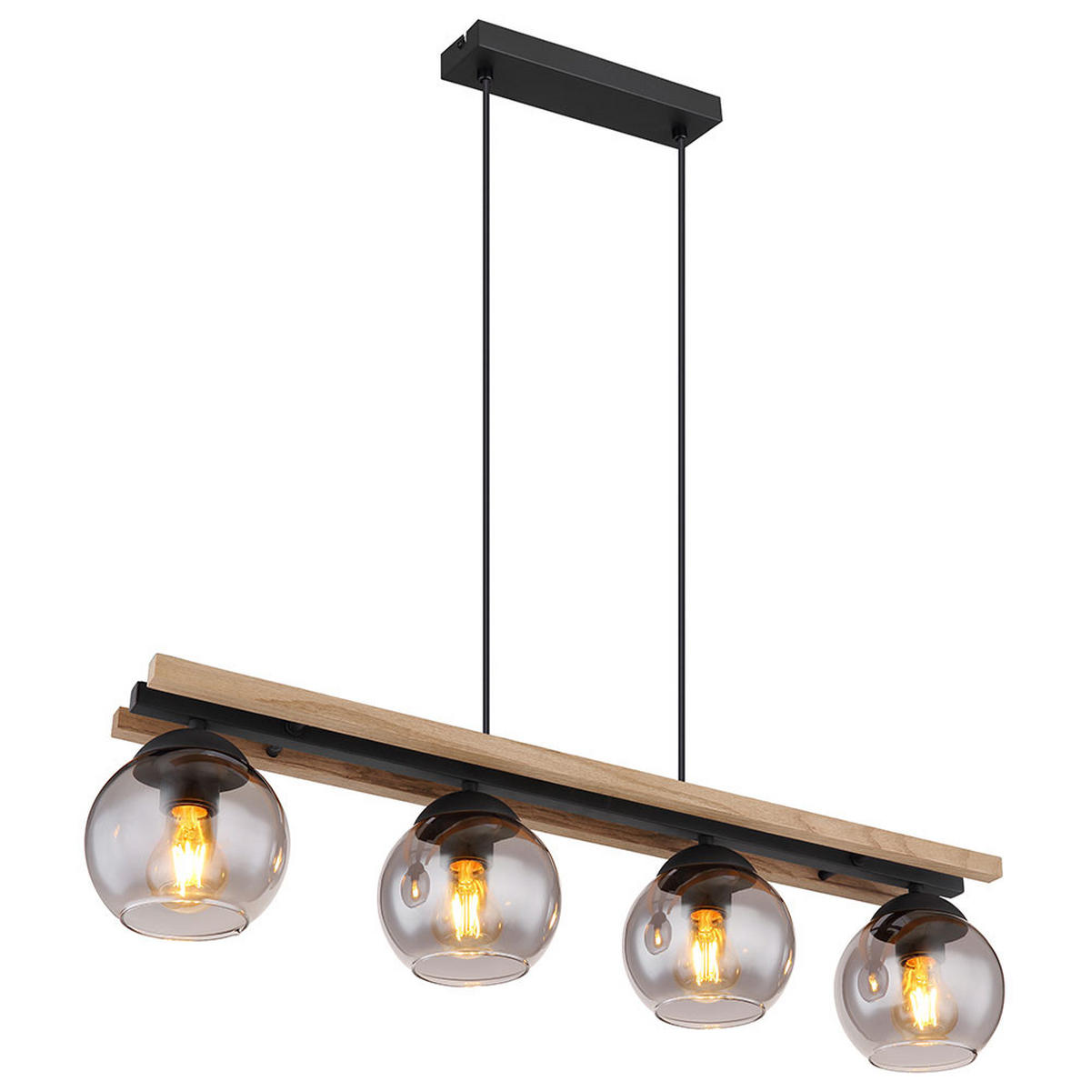 HÄNGELEUCHTE Metall Eichenholz Schwarz 4 Flammig - Schwarz, Holz (85/15/120cm) - Globo Lighting