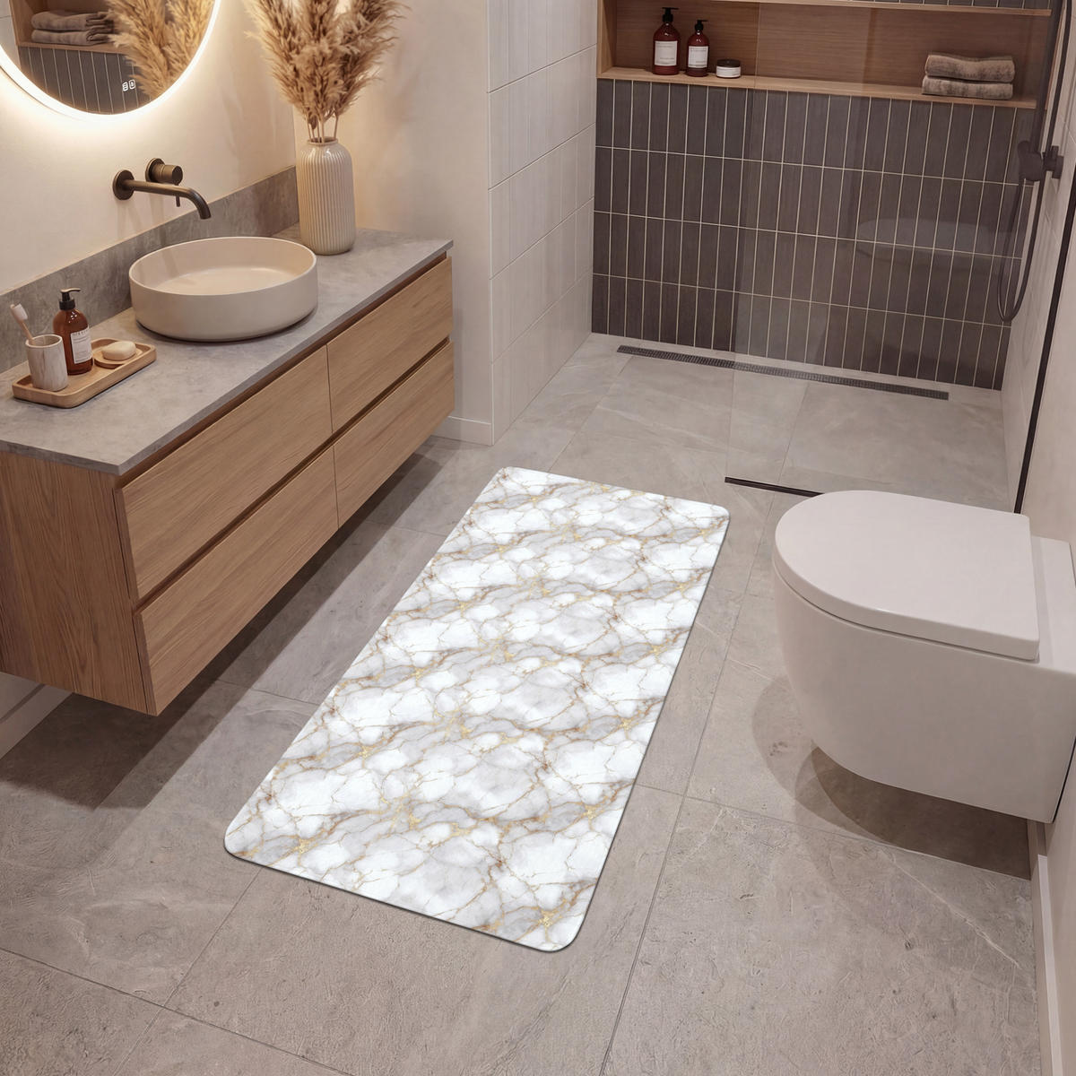 KÚPEĽŇOVÁ PREDLOŽKA Biela - zlatá - mramorová - sivá 60x120 cm - biela, textil/plast (60/120cm) - OnlyWow