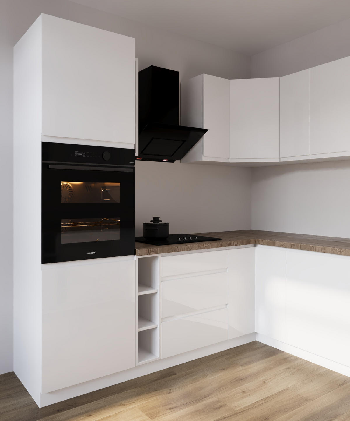 ECKKÜCHE 230 x 320 × 230 cm- Aspen K102-M780 - in Weiß /Hochglanz - Weiß, Holz/Holzwerkstoff (320/212/230cm)