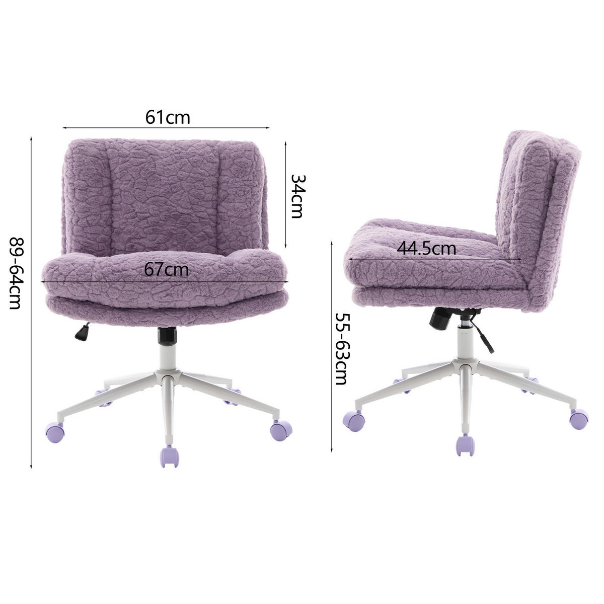 DREHSTUHL 63 cm Violett Kunstfell – Höhenverstellbarer Polsterstuhl mit 360° Drehfunktion Modern - Violett/Lila, Textil (63/86/67cm) - Urban Meuble