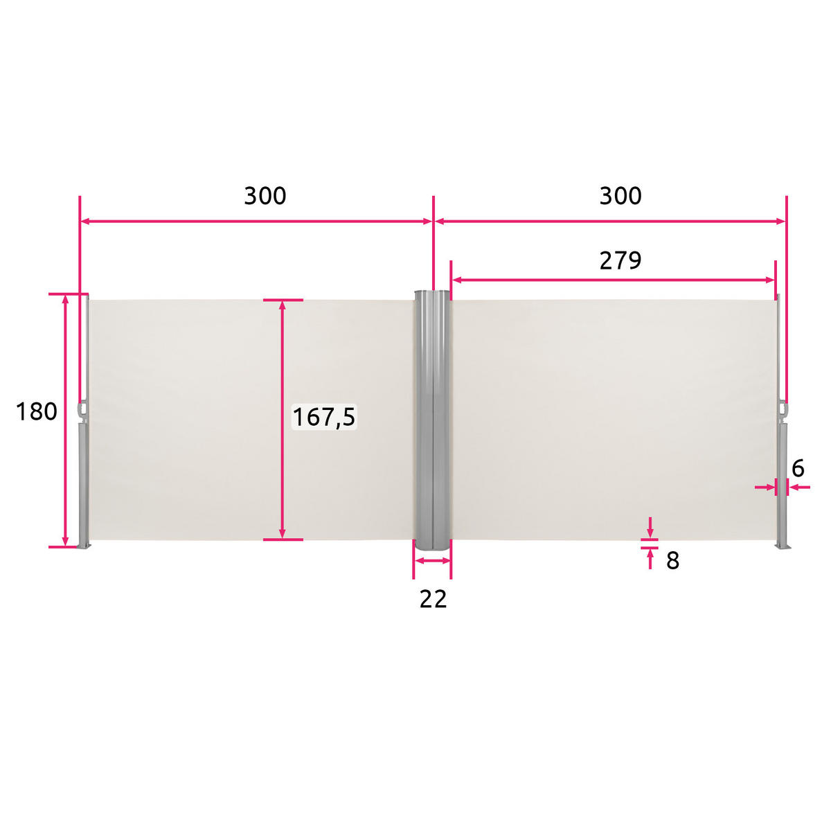 SEITENMARKISE doppelt, 180 x 600 cm,beige - Beige, Textil (180/10cm) - tectake