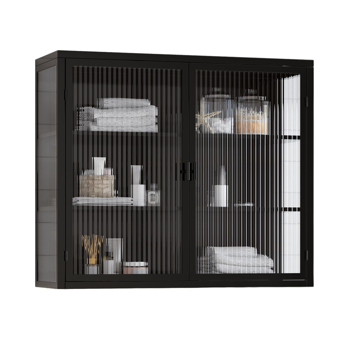 BAD-WANDSCHRANK Schwarz, 2 Glastüren & 3 Ablagen, 70 x 23 x 60 cm - Schwarz, Metall (70/60/23cm) - Urban Meuble