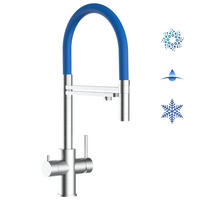 5-WEGE-KÜCHENARMATUR, Edelstahl Massiv aus Chirurgenstahl, Gebürstet und Blau, 2-Strahl-Brause - Blau, Metall (24/52.5/24cm) - VIZIO