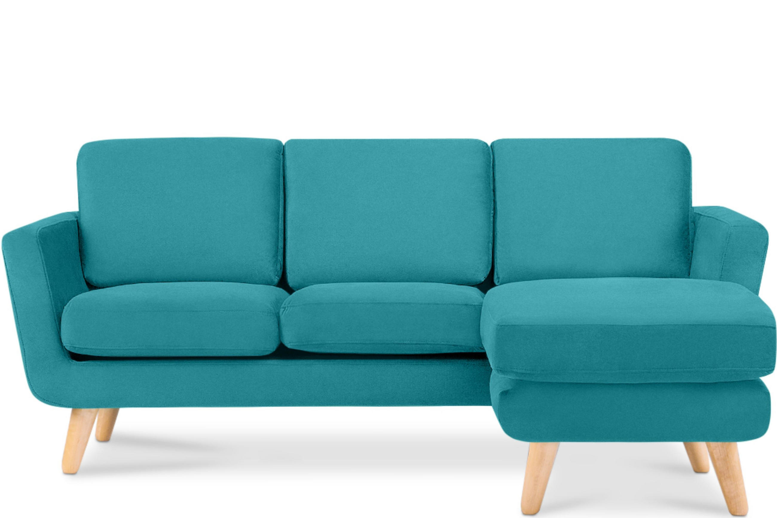 ECKSOFA-RECHTS TAGIO 3/4 Sitzer, blau - Türkis/Braun, Buchenholz/Textil (190/151cm) - KONSIMO®