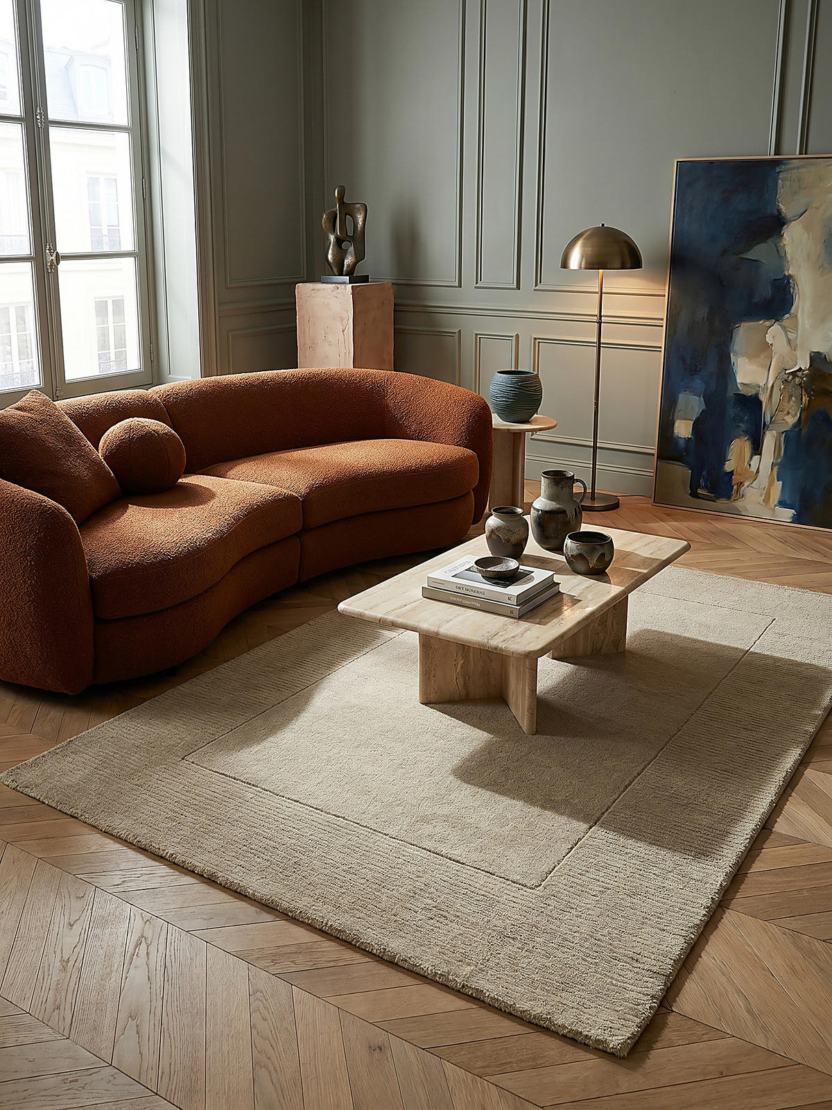 WOLLTEPPICH Uni-Design, mit Randdetails, handgewebt MOLE, Beige 120x170 cm - Beige, Textil (170/120cm) - KADIMA DESIGN