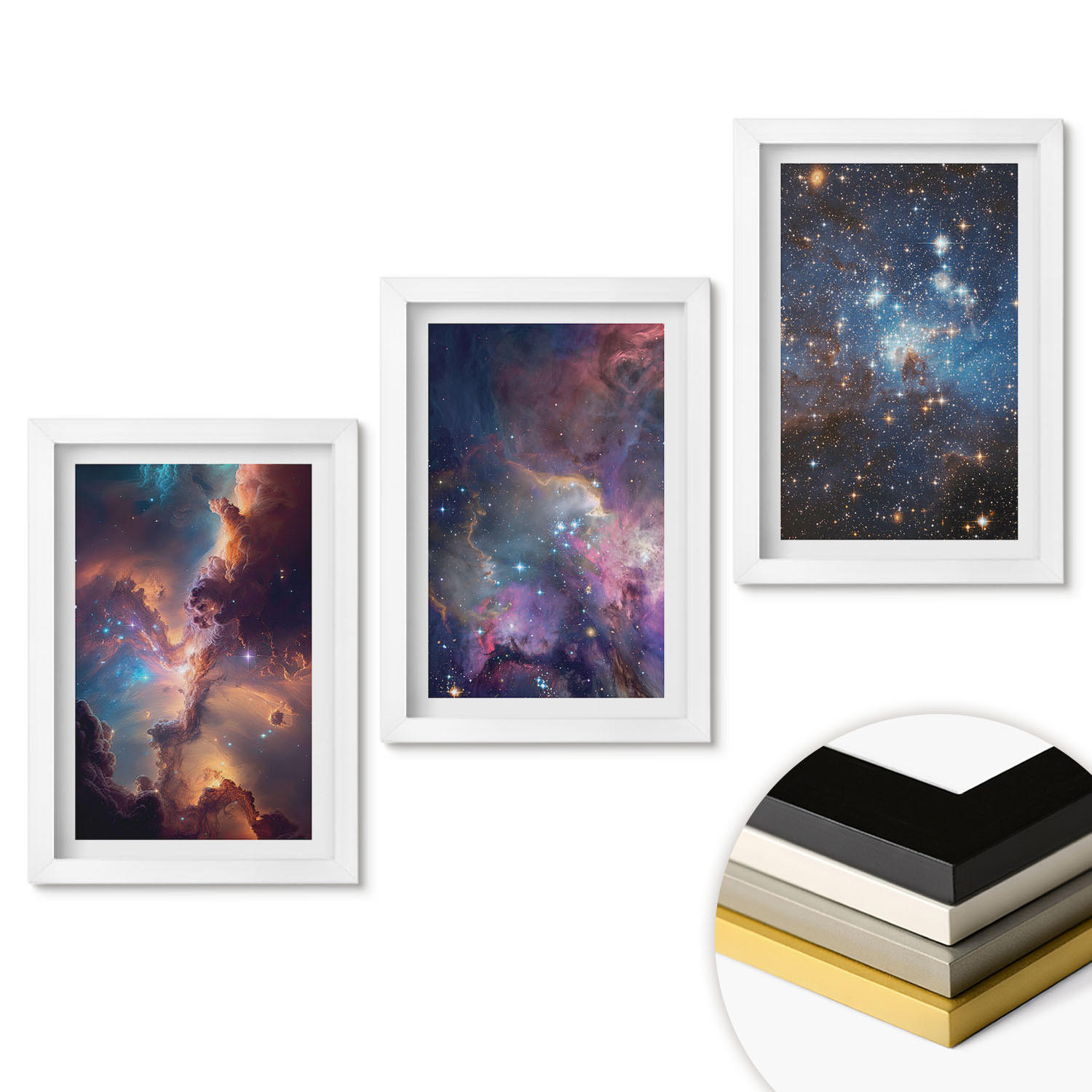 WANDBILDER 3er-Set - 20x30 cm Weißer Rahmen - Kosmische Sternenlandschaften - Weiß, Kunststoff (20/30cm) - ArtPrintCave