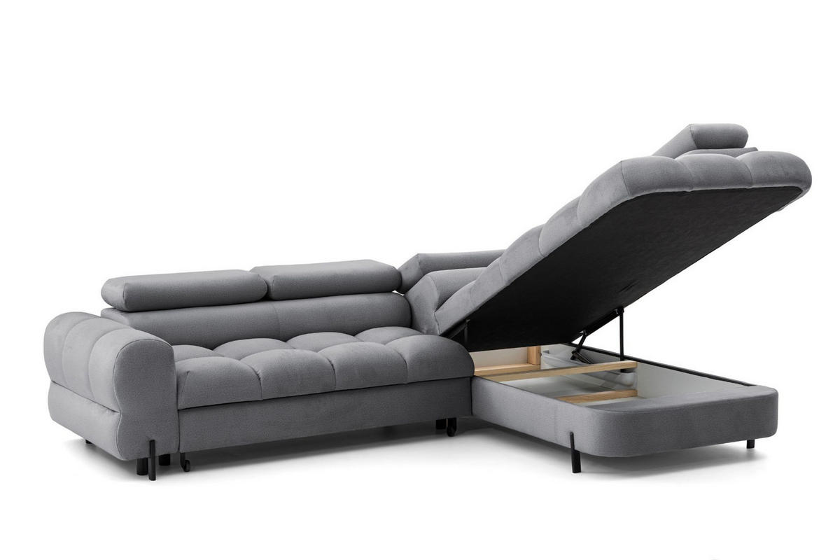 ECKSOFA BOWL L Rechts mit Schlaffunktion 125x195 Velours Dunkelgrau - Dunkelgrau/Schwarz, Holz/Textil (195/260cm) - Muffo