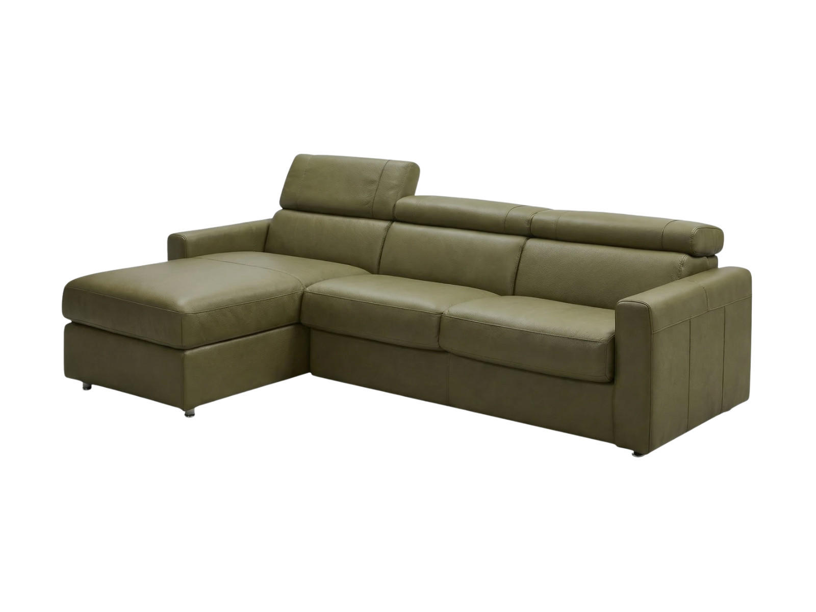 ECKSOFA Morris Echtleder mit Bettfunktion Olivgrün - Olivgrün, Leder/Metall (170/223cm)