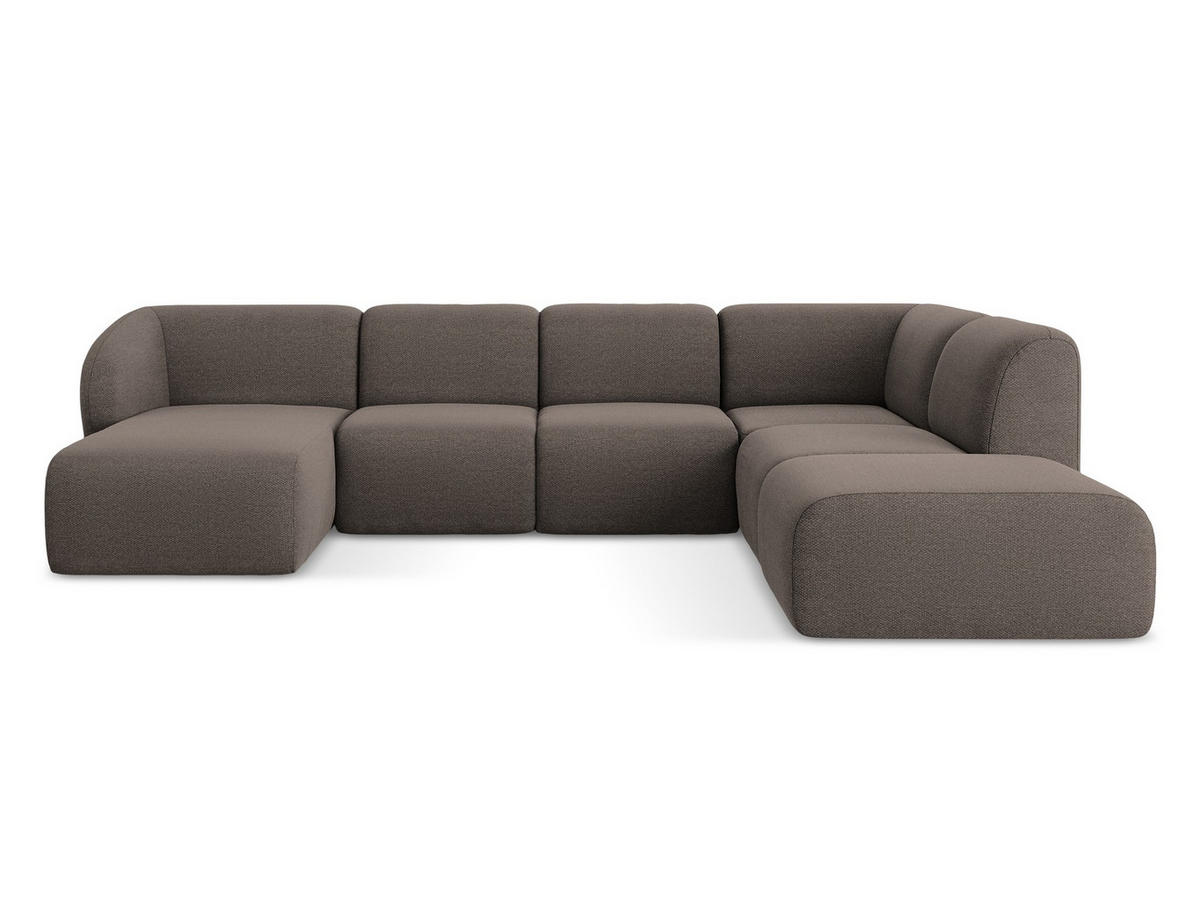 WOHNLANDSCHAFT Bouclé Stoff Braun - Schwarz/Mokka, Holzwerkstoff/Kunststoff (325/75/236cm) - Makamii