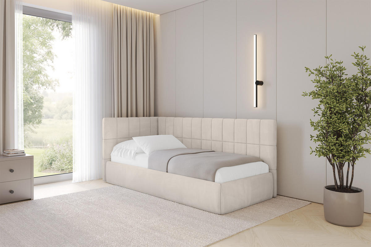 EINZELLBETT Jugendbett mit Bettkasten, Rechts - TULY 100x200 Beige - Sandfarben, Holzwerkstoff/Textil (100/200cm) - ALTDECOR