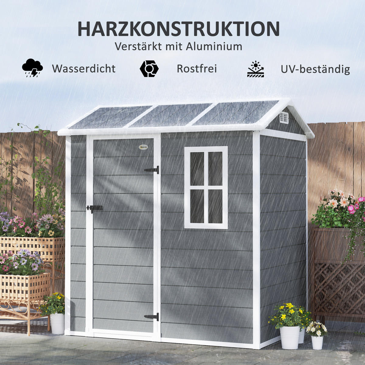 GERÄTEHAUS Kunststoff 2,1m² 186 x 130 x 199cm Geräteschuppen mit Satteldach - Grau, Kunststoff (130/199/186cm) - Outsunny