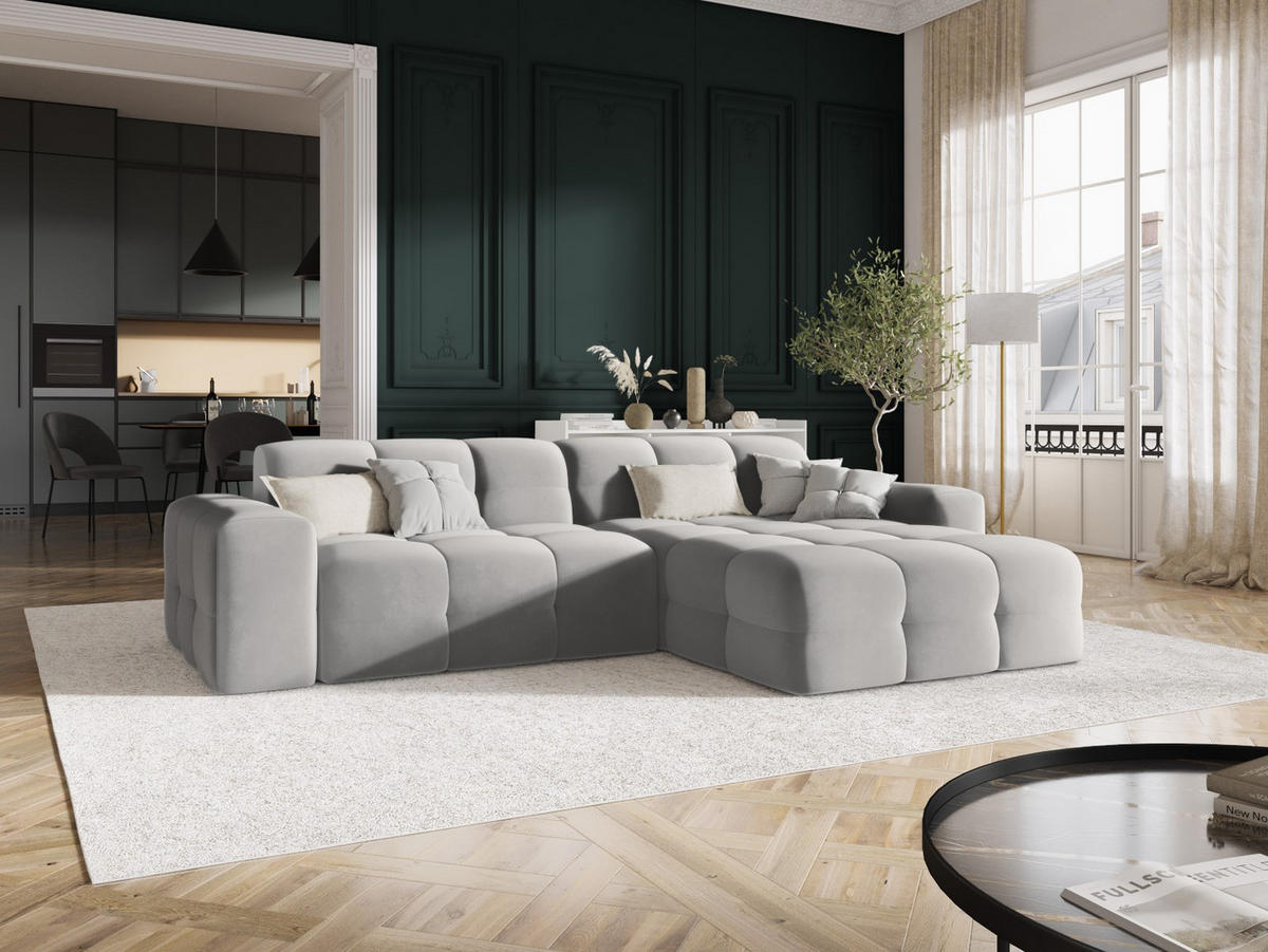 ECKSOFA rechts Kendal aus Samt hellgrau 4 Sitzplätze - Hellgrau, Textil (173/256cm) - Micadoni