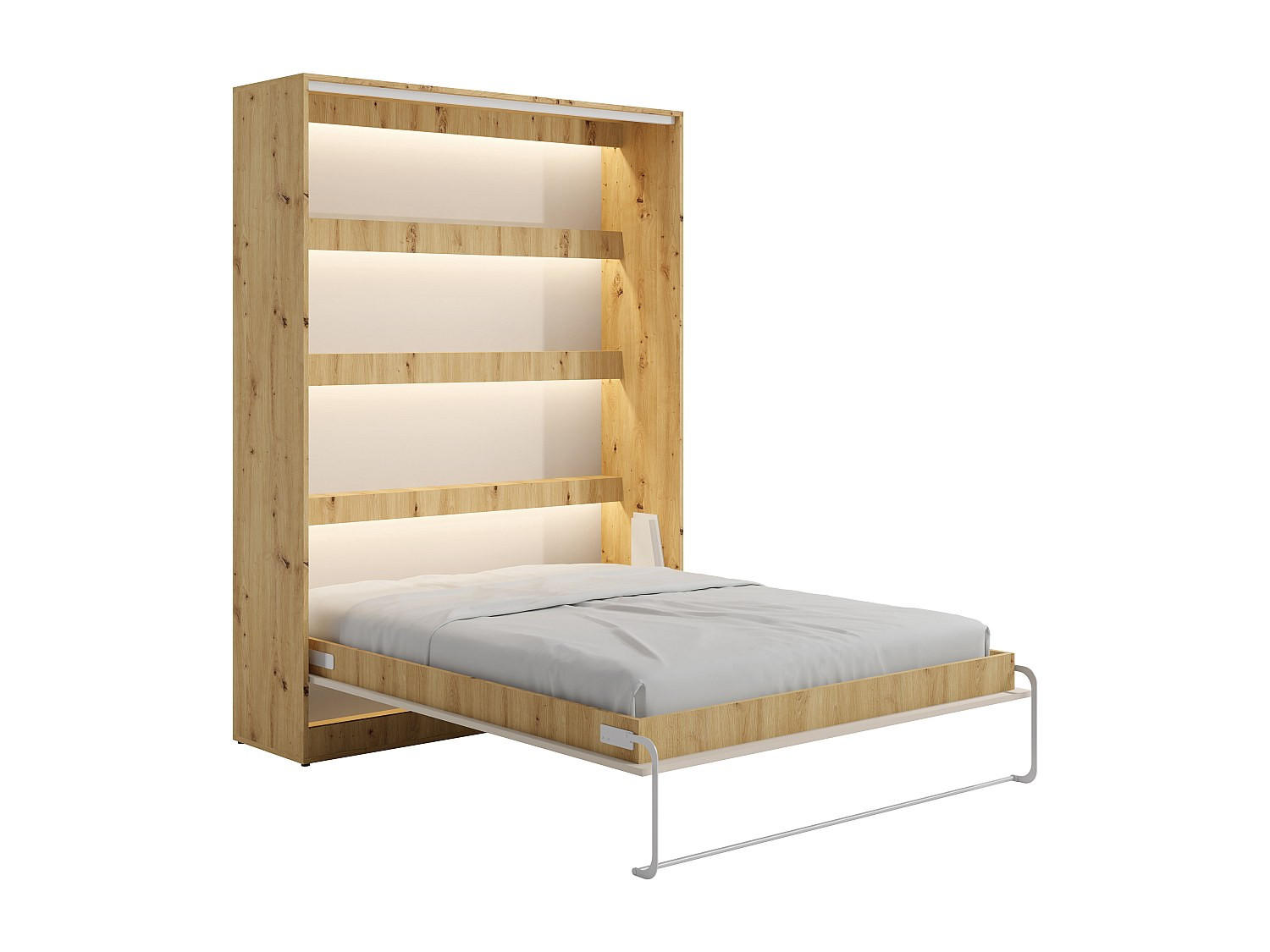 SCHRANKBETT - 2 Personen - holz - beige, naturfarben hell Rapili - Beige/Naturfarben, Holz/Metall (140/200cm) - Vente-Unique