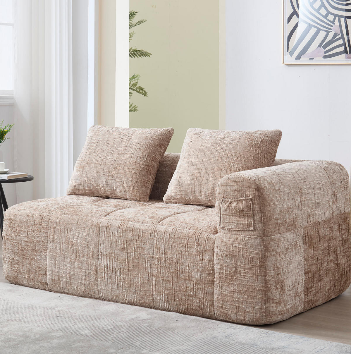 SOFA mit Seitentaschen 158 x 90 cm Chenille Khaki - Braun, Kunststoff (158/60/90cm) - Meubliv