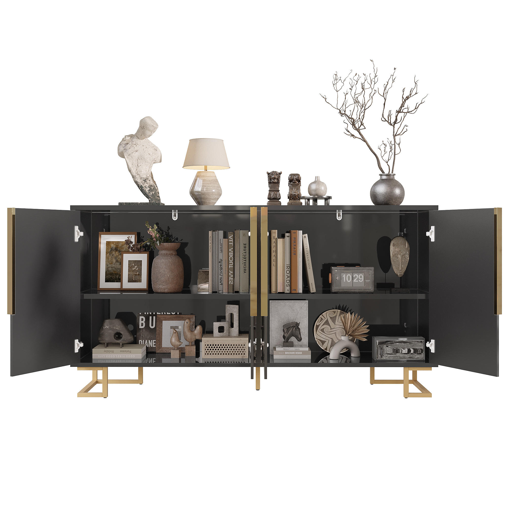 SIDEBOARD 152/40/75 cm schwarz aus MDF mit 2 Türen - Schwarz, Holzwerkstoff (152/75/40cm) - OKWISH