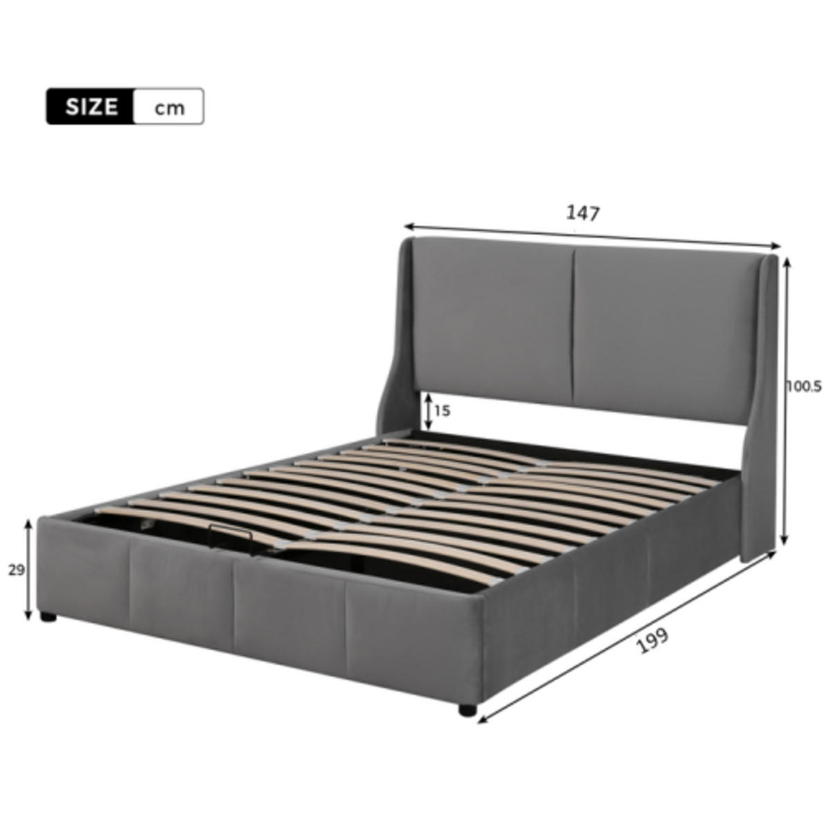 POLSTERBETT 140x190 Ohrform Kopfteil Hydraulisch Grau - Grau, Textil (140/190cm) - FLIEKS
