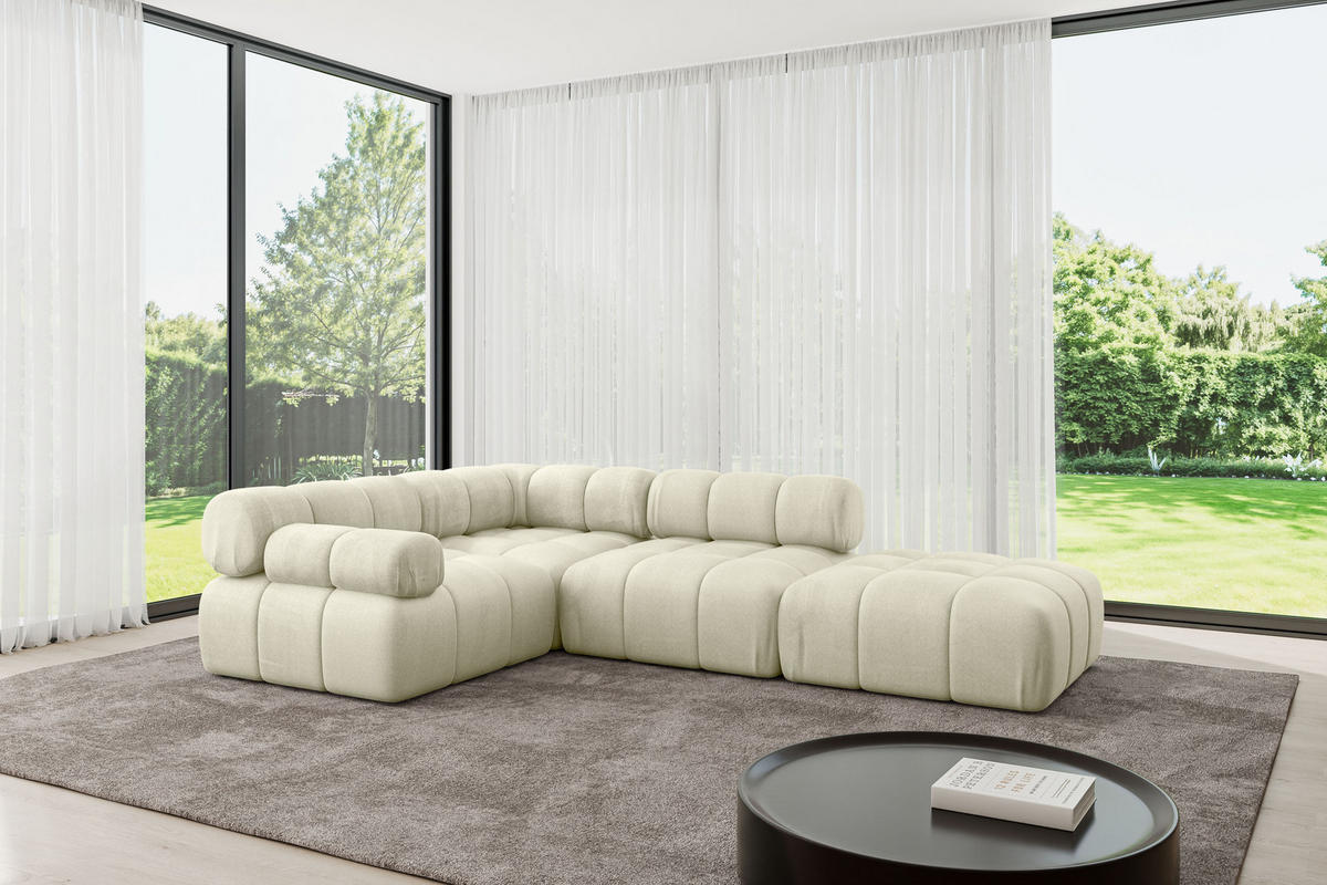 ECKSOFA modulares Sofa Felto-L1 - 285x190x70 cm Beige Velours - Beige, Holzwerkstoff/Textil (285/190cm) - ALTDECOR
