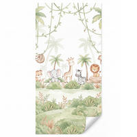 KINDERTAPETE - Tiere - Dschungel - Pastell - 100x200 cm - Weiß, Papier (100/200cm) - OnlyWow