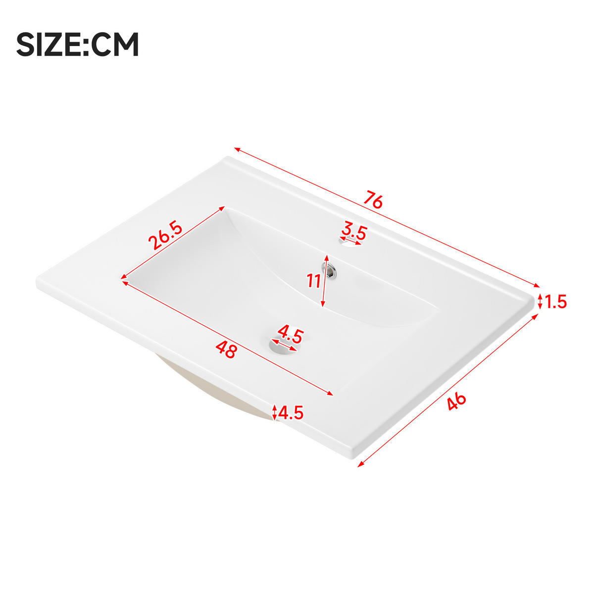 WASCHTISCHUNTERSCHRANK 76,5×46×45 cm, weiß, wandhängend, lackiert, mit LED-Bewegungssensor, 1 Schublade, offenem Fach, leisen Schienen, Waschbecken - Weiß, Holzwerkstoff (46/45/76cm) - Ej. Life