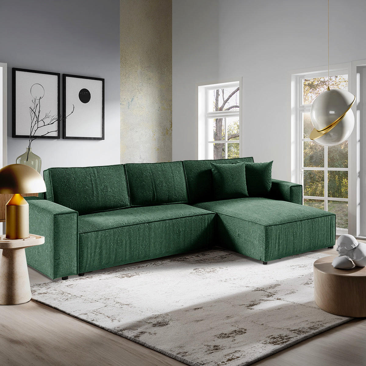 ECKSOFA Isaac 4 Sitzplätze Tannengrün - Grün, Holzwerkstoff (294/185cm) - Petits-meubles
