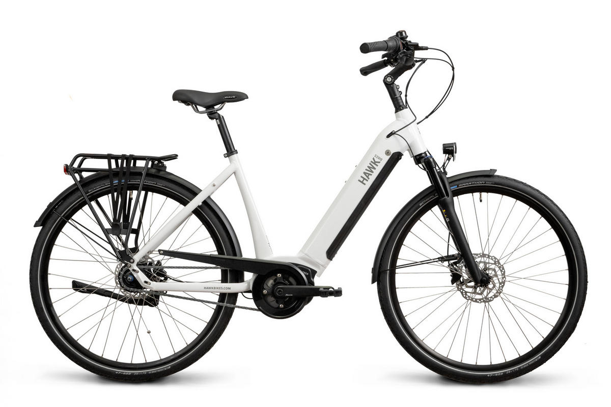 E-CITY Wave E-Bike 400 8 Gang 28 Zoll Gr: 50cm & 55cm - Weiß, Metall (50cm) - Hawk Bikes