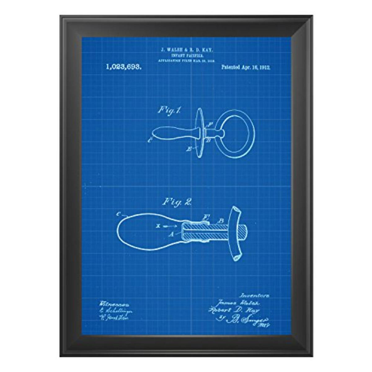 POSTER Set mit 4 BabyPatenten Blau A4 Schwarzer Rahmen - Schwarz, Papier (29.7/3cm) - Nacnic