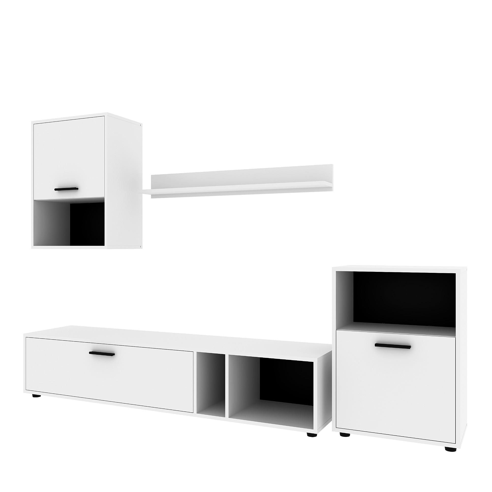 WOHNWAND, 4-er Set RENA SET1 Weiß - Schwarz/Weiß, Holzwerkstoff/Kunststoff (210/190/36cm) - Komodee