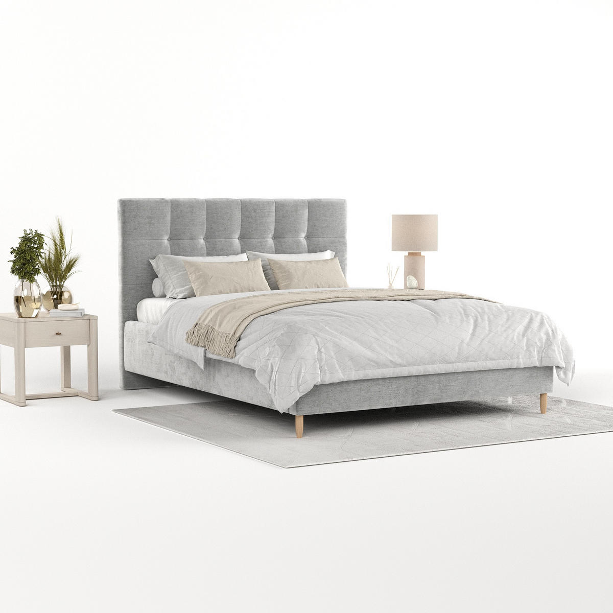 POLSTERBETT Cora 160/200 cm Hellgrau im Lotta Stoff - Hellgrau/Naturfarben, Holz/Holzwerkstoff (160/200cm) - AltaBeds
