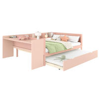DOPPELBETT 140x200 cm in Rosa mit Schreibtisch, Rollbett und 3 Regalen - Rosa, Holz (140/200cm) - IVMEU
