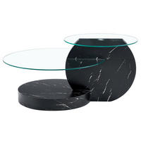 COUCHTISCH aus MDF und Glas 89x89x43 cm Schwarz/Transparent mit mehrstufigen Ablageflächen - Schwarz, Glas (89.9/89.9/43.2cm) - IVMEU