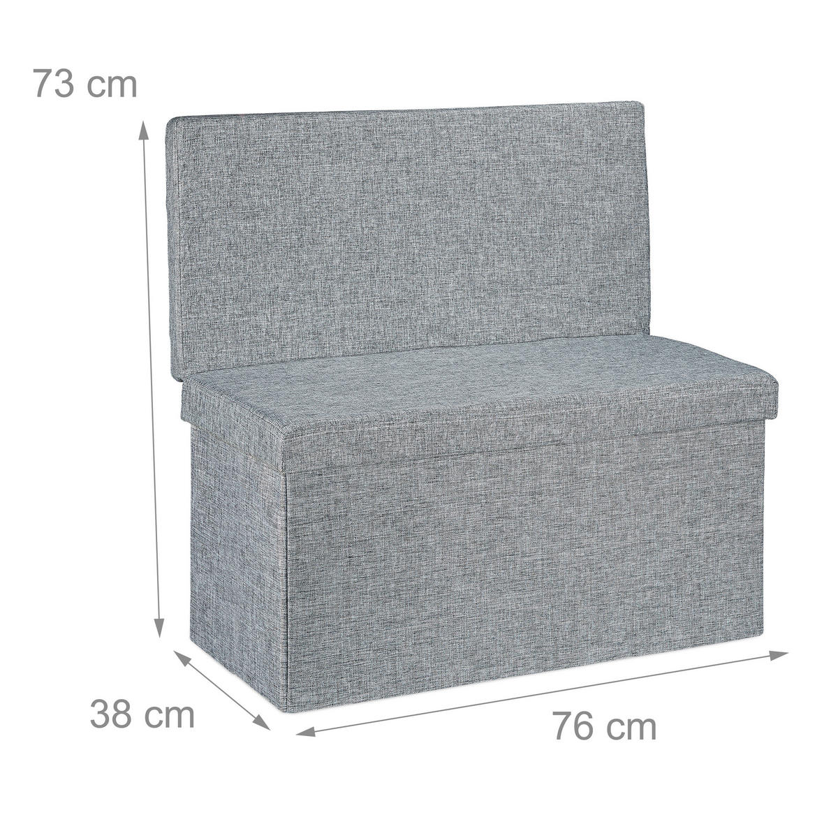 TABURE Siva zložljiv z naslonjalom s shranjevalnim prostorom - siva, leseni material/tekstil (76/73/38cm) - Relaxdays