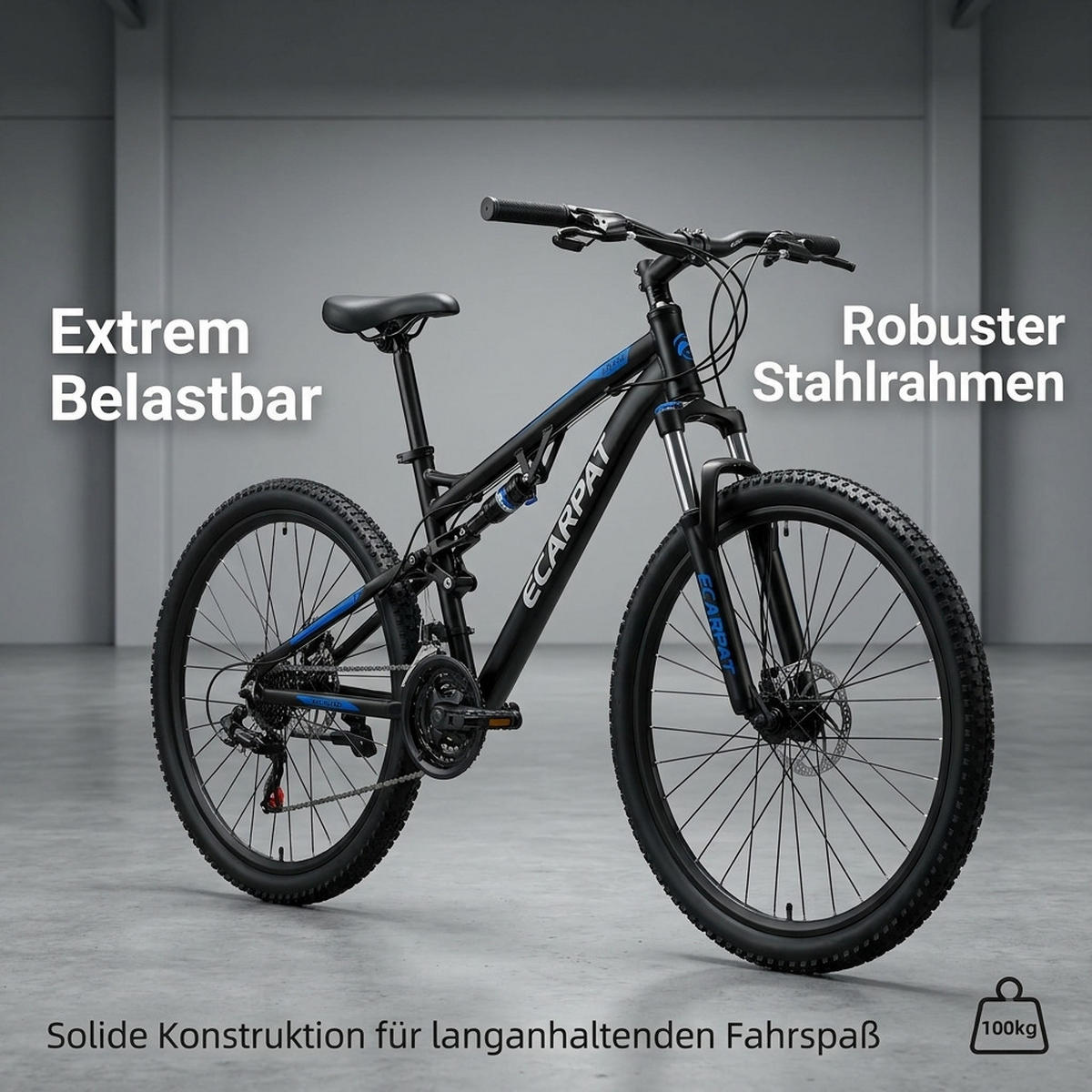 MOUNTAINBIKE 26 Zoll Schwarz + Blau, 21-Gang-Schaltung, Doppel-Scheibenbremsen, Carbonstahl - Blau, Metall (20cm) - Oxeza
