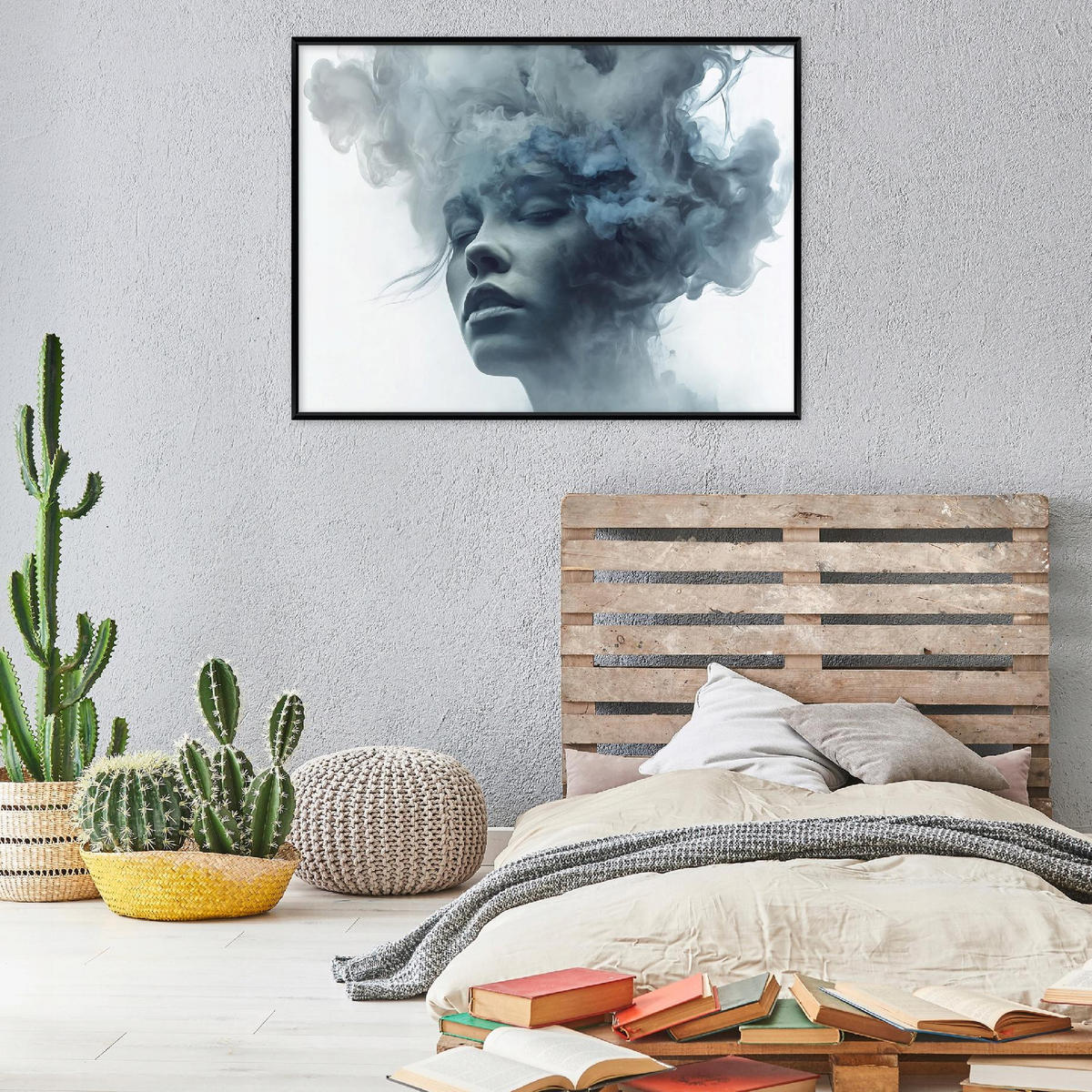 BILDER mit Rahmen Frau Abstraktion Blau 100x70 cm - Multicolor, Holzwerkstoff (100/70cm) - Wallarena