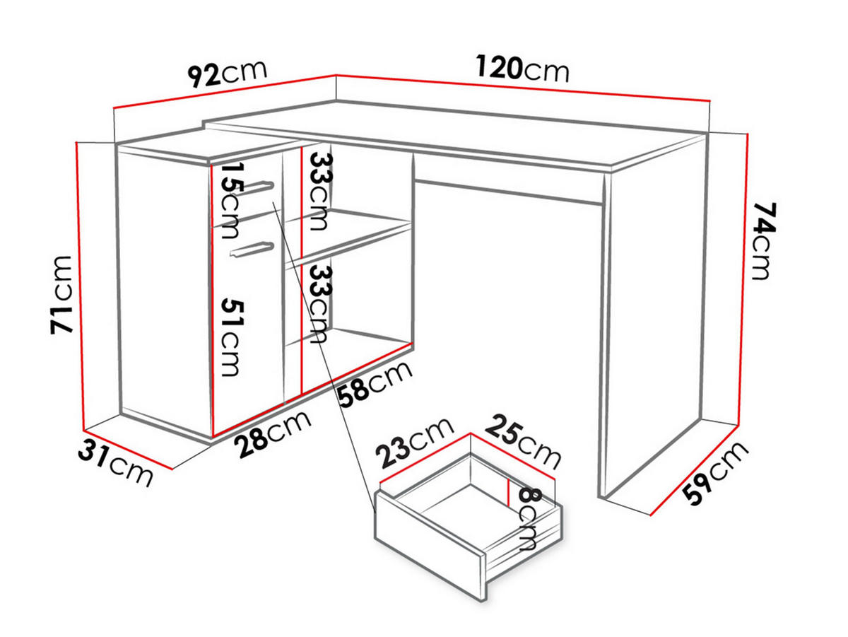 ECKSCHREIBTISCH Marco - Anthrazit/Silberfarben, Holzwerkstoff/Kunststoff (92/120/74cm) - MIRJAN24