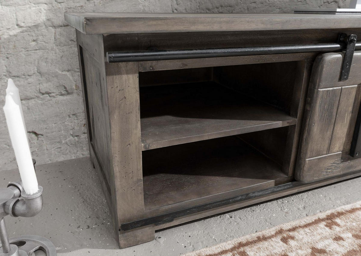 TV-BOARD Mango 200x55x50 grau lackiert RAILWAY #251 - Grau, Holz (200/50/55cm) - Massivmoebel24