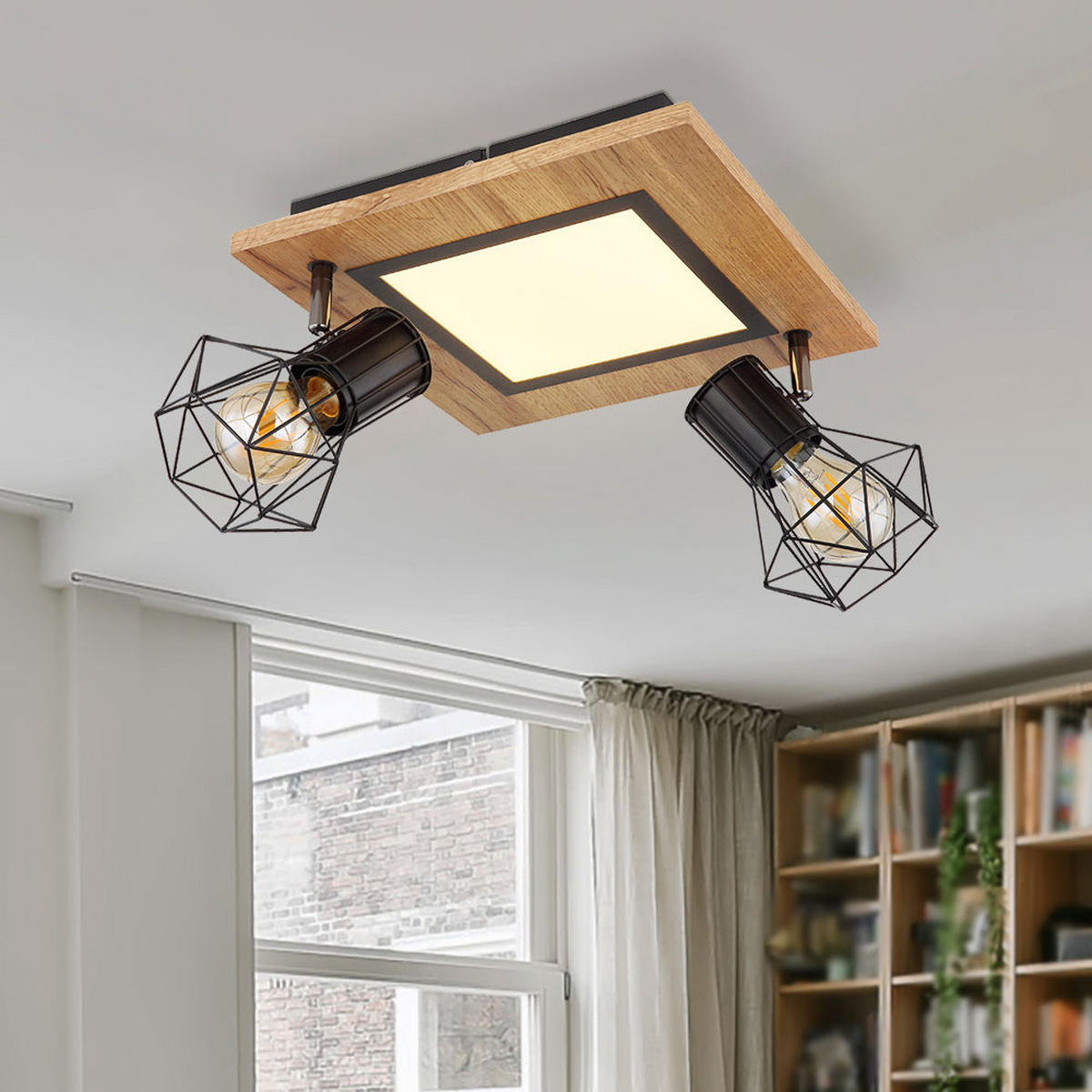 LED DECKENLEUCHTE PRISKA Braun Holzoptik - Braun, Metall (30/30/22.5cm)