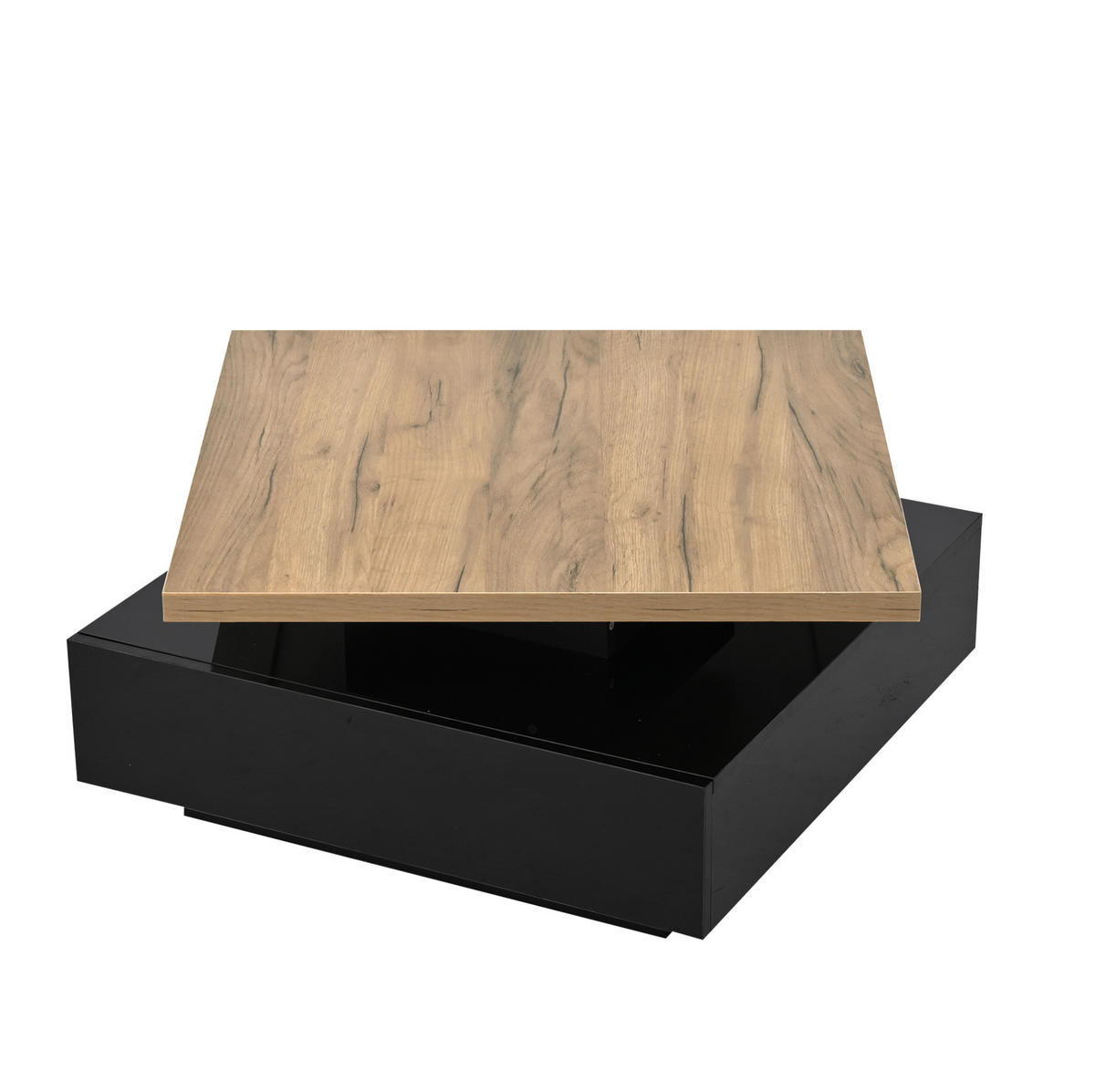 COUCHTISCH 70/70/36 cm mit 360° drehbarer Tischplatte und versteckter Schublade, Walnuss/Schwarz - Schwarz, Holzwerkstoff (70/70/36cm) - Redom