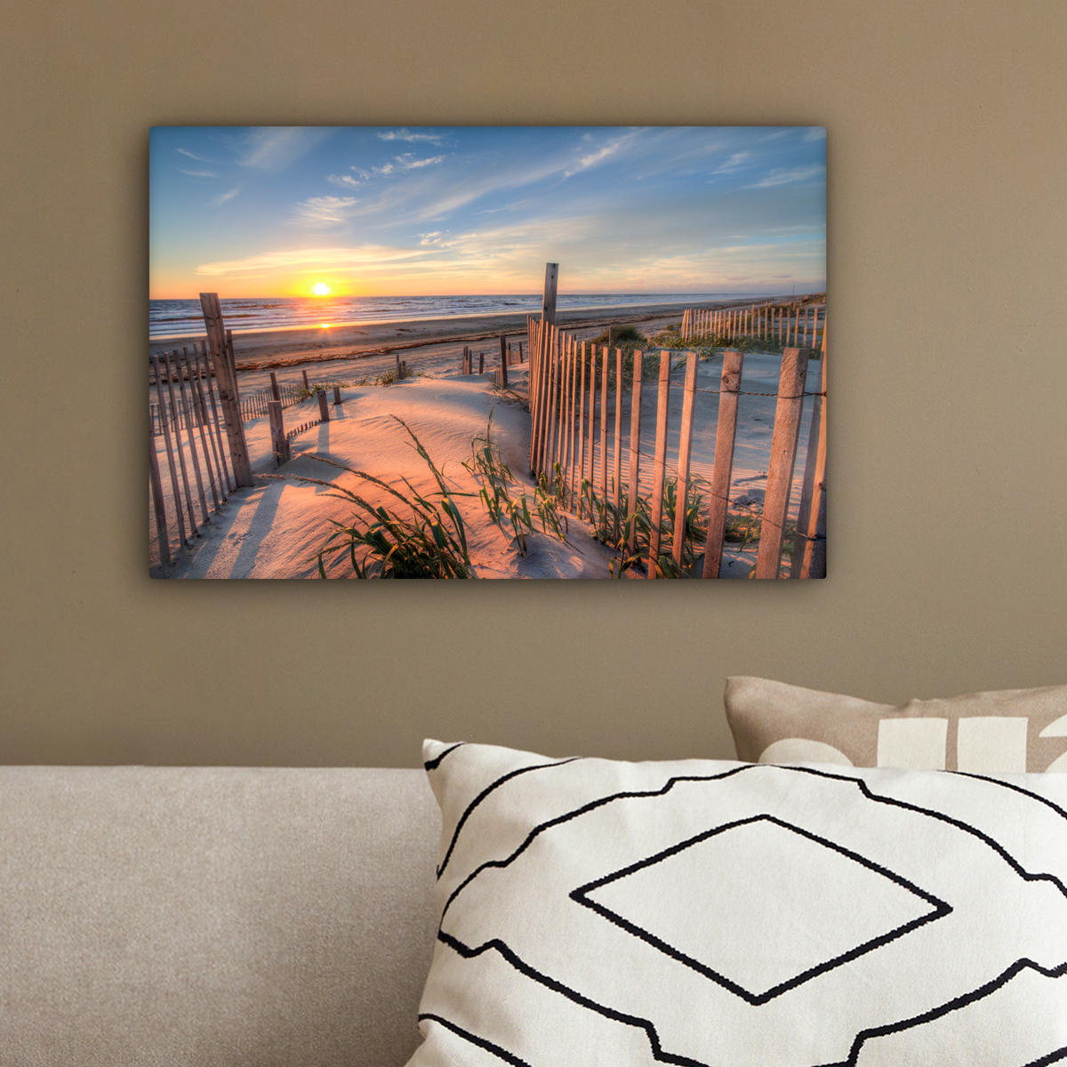 LEINWANDBILD Strand - Meer - Düne - Sonnenuntergang - Landschaft 30x20 cm - Beige, Textil (30/20cm) - MuchoWow