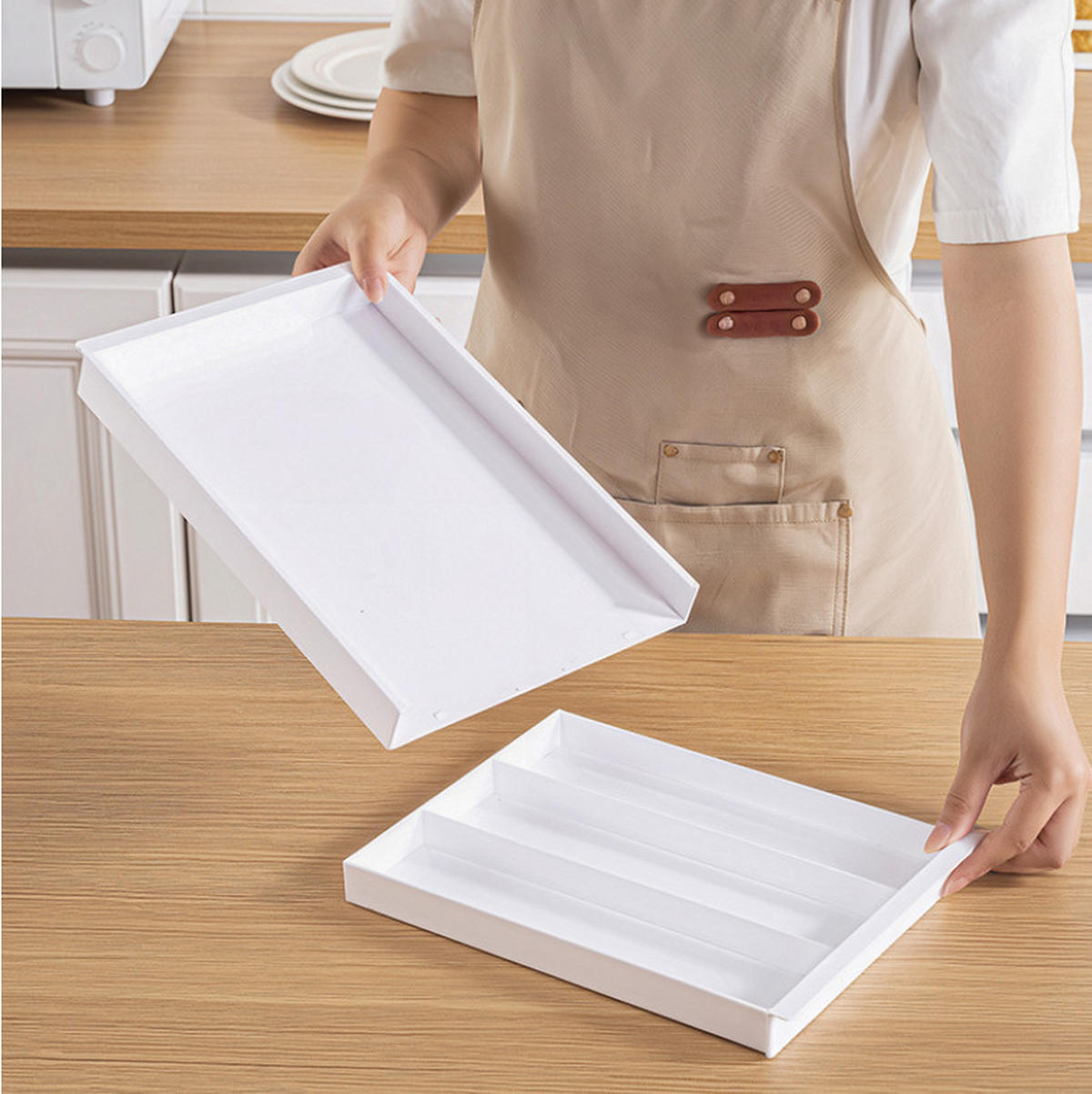 BESTECKEINSATZ,BREITE Verstellbar (32–52 cm) × 21 cm, weiß. - Weiß, Kunststoff (21/3/52cm) - Weltevree