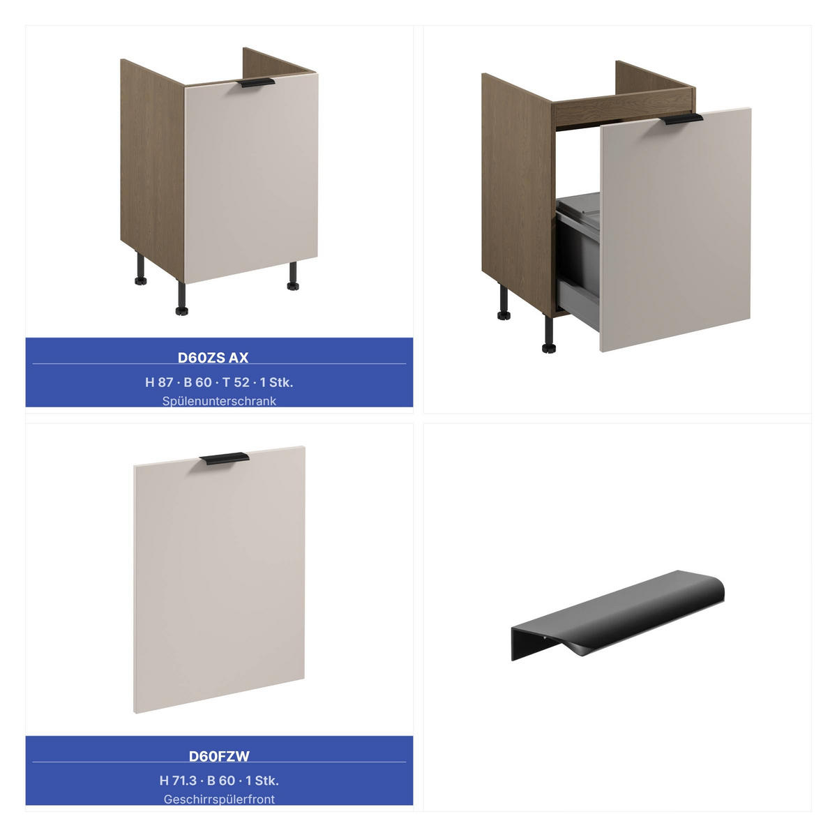 WINKELKÜCHE 345 x 285 cm - Sorento KS12-M345 - in Beige / Dunkle Eiche - Eichefarben/Beige, Holz/Metall (630/247/58cm)