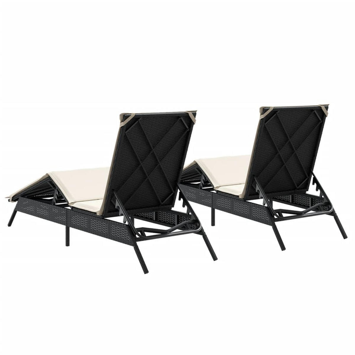 SONNENLIEGEN Mit Auflagen 2 Stk. Schwarz Poly Rattan - Schwarz, Kunststoff (59/85/200cm) - vidaXL