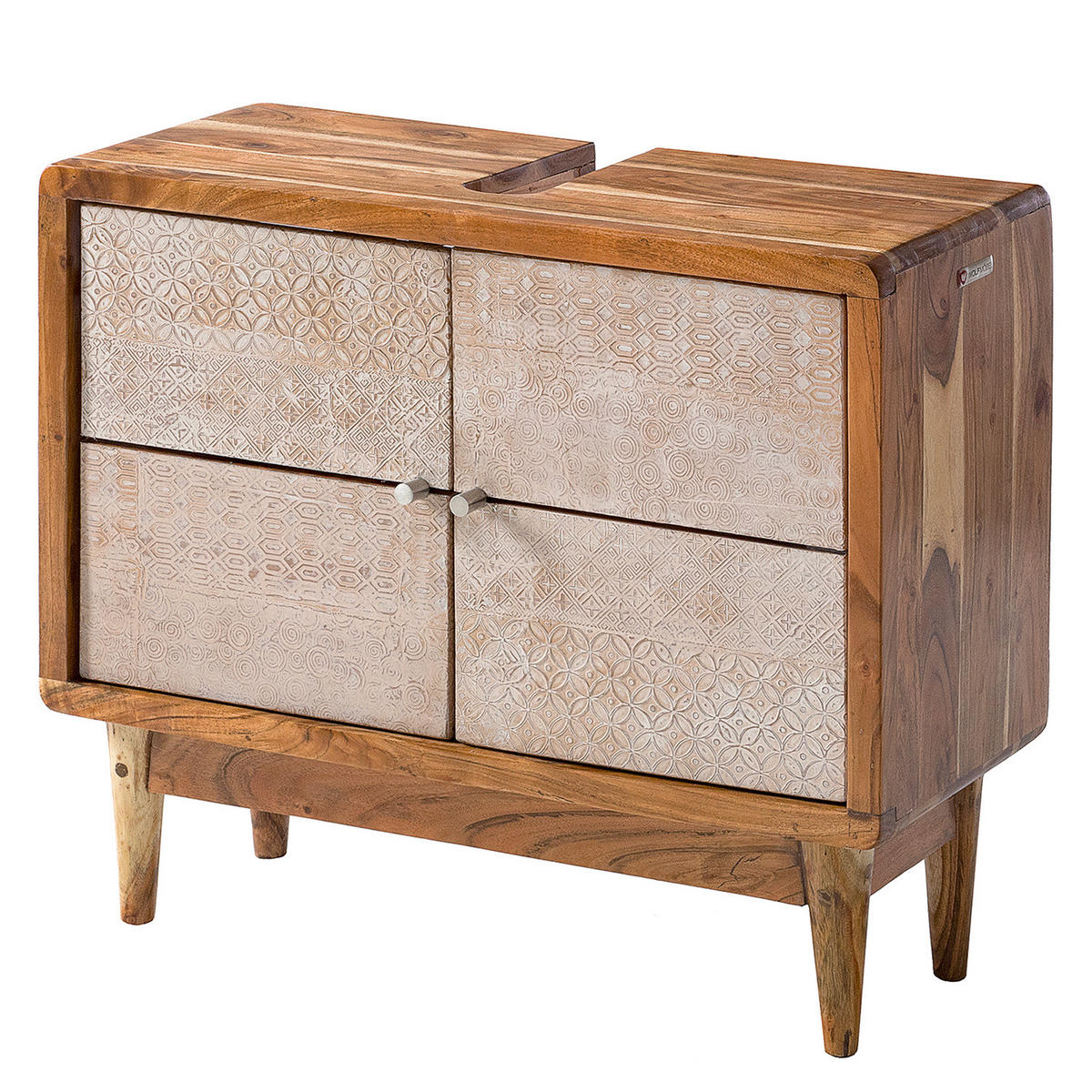 BADEZIMMERSET - 2-teilig - Akazie teilmassiv - Ecru / Akazie - Akaziefarben, Holz/Holzwerkstoff (70/180/30cm) - home24