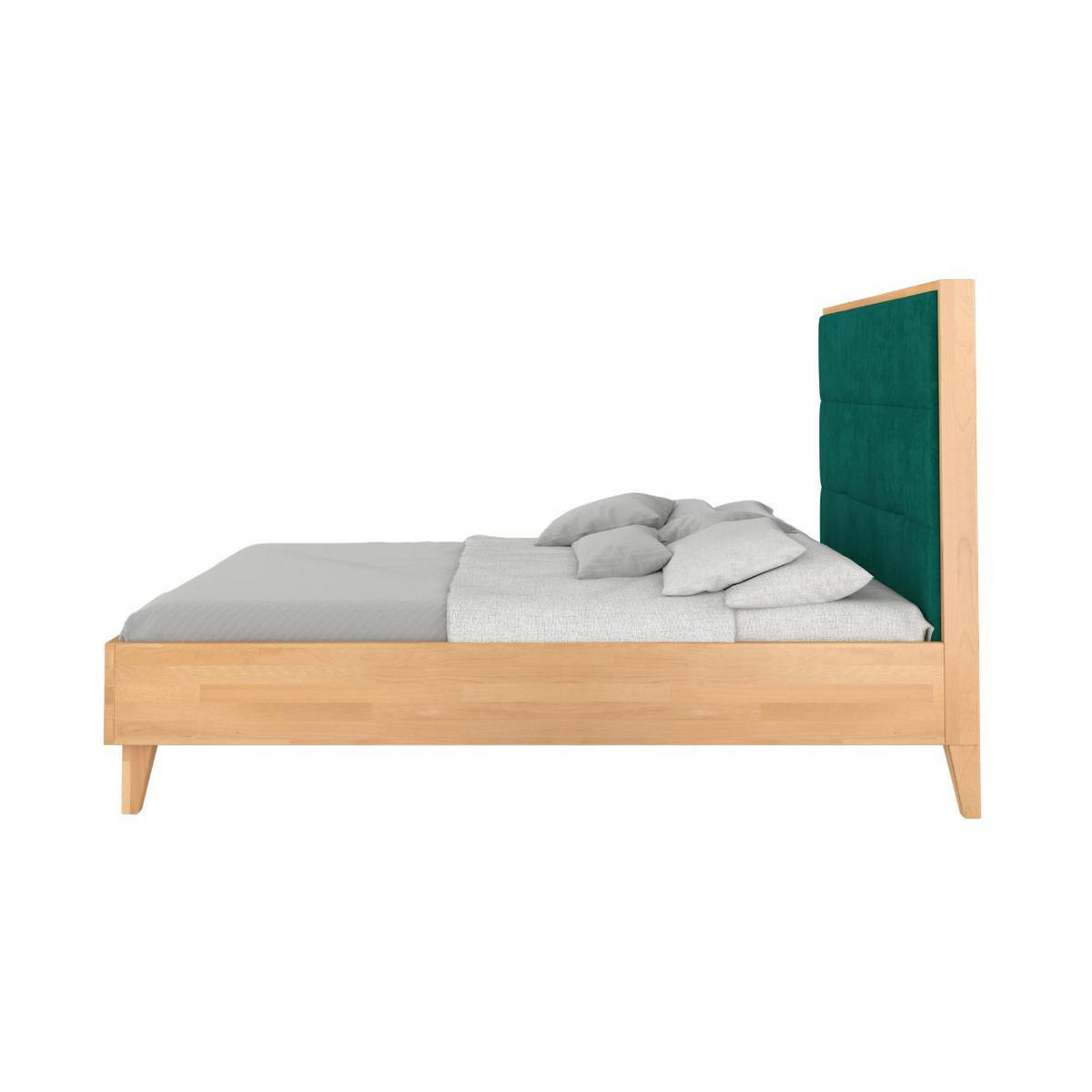 MASSIVHOLZBETT Frida, gepolstertes Kopfteil, Buche - lackiert, Naturfarben/Grün, 160x200 - Buchefarben/Grün, Holz/Buchenholz (160/200cm) - Visby