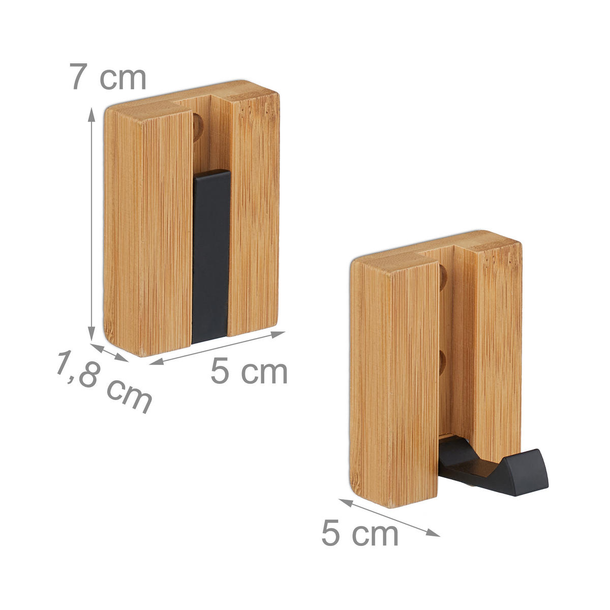 GARDEROBENHAKEN-SET - Hellbraun, Holz/Metall (5/7/5cm) - Relaxdays